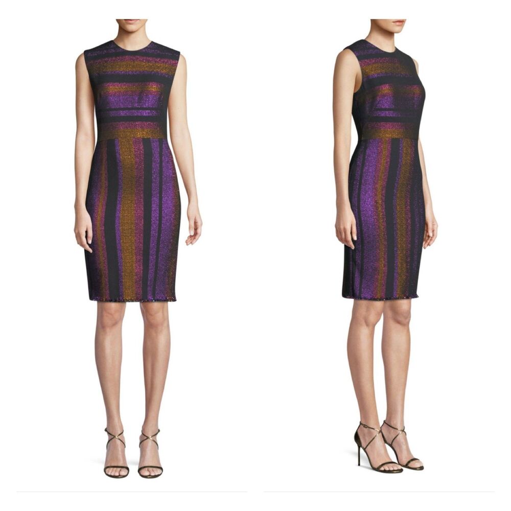 DIANE VON FURSTENBERG Metallic Stripe Sleeveless Sheath Dress, Sz 0